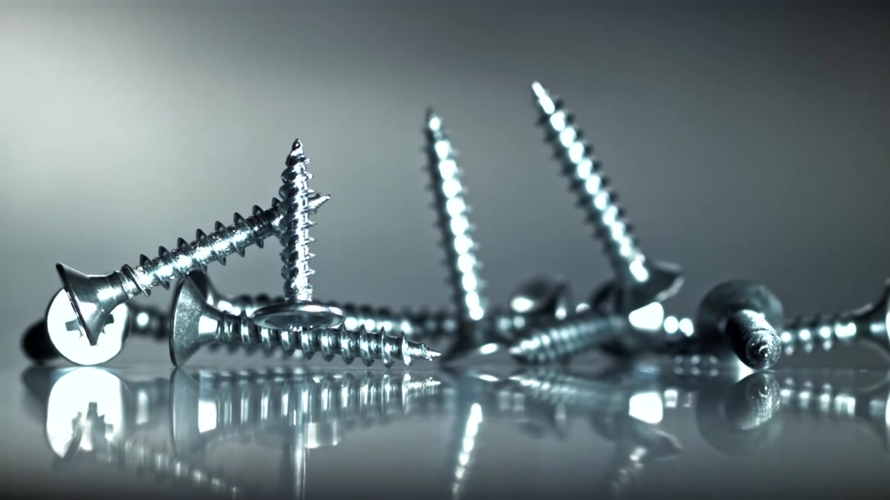 Shiny Metal Screws Dropping in Slow Motion