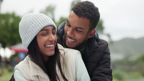 Happy-couple,-hug-and-happiness-outdoor-with-love