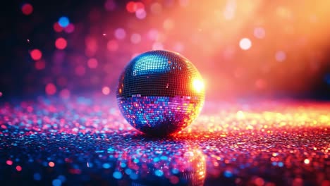 bright lights on disco ball. a shiny disco ball stands out amidst colorful lights and glittering reflections at a lively dance party.