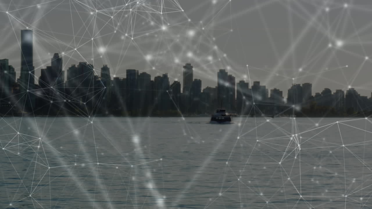 Animation of network of connections over cityscape