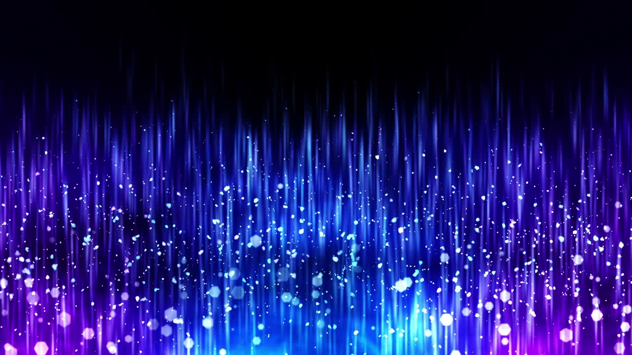 박이는 입자와 함께 럭셔리 반이는 조명. 반이는 빈티지 루프 애니메이션. 원형. 육각형. 선형. 화면 장식 개념. 파란색과 보라색.