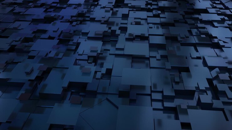 Abstract 3D Cubic reflective panels animation.Screensaver.Plastic, metal. Blue.3D generated