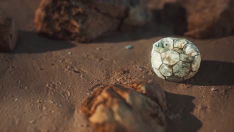 old-football-ball-on-the-sand-beach