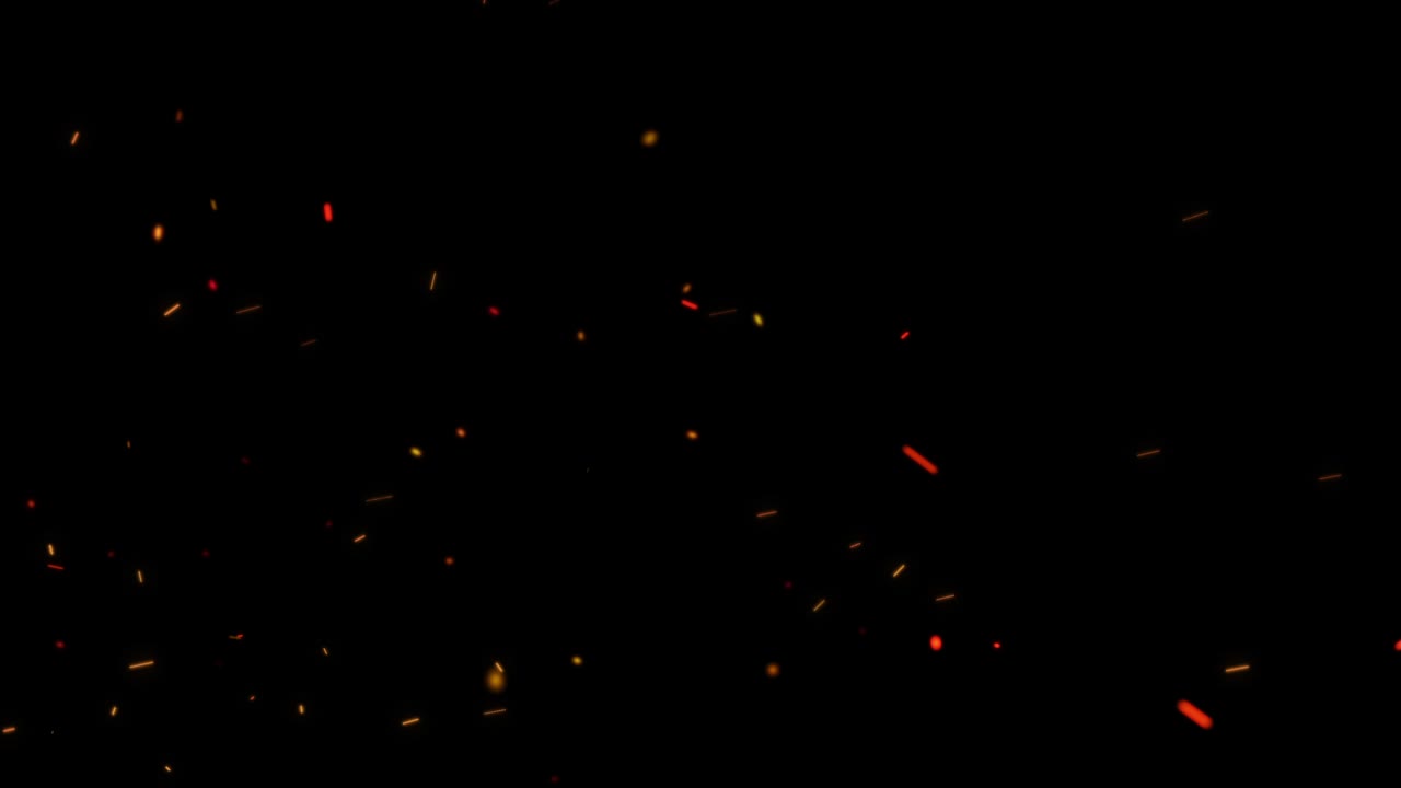 polvo de partículas abstractas quemando chispas calientes que fluyen al azar sobre fondo negro. polvo de animación 3d en bucle sin costuras y partículas brillantes de color naranja ardiente que vuelan para superponer sus imágenes cinematográficas.