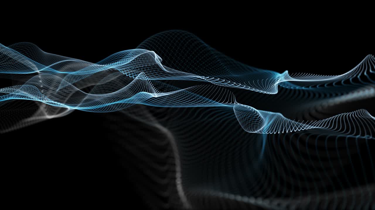 Futuristic animation with particle wave object in slow motion, 4096x2304 loop 4K