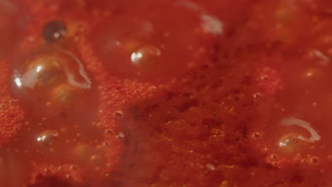 close-up of boiling red sauce