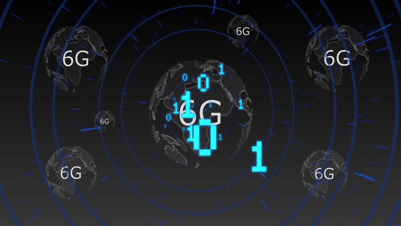 animación de texto 6g, codificación binaria procesamiento de datos digitales en todo el mundo