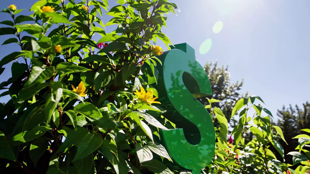 signo de dólar verde en un jardín