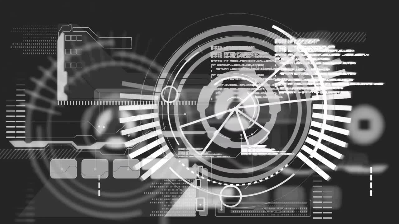 Animation of scope scanning and data processing over black background