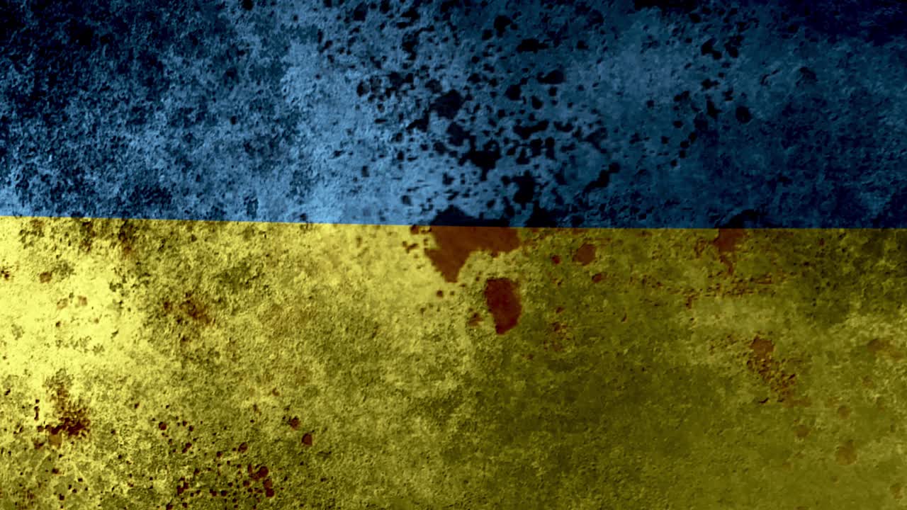 animación de la bandera ensangrentada de ucrania. la bandera de ucrania flota en el viento. concepto contra la guerra.