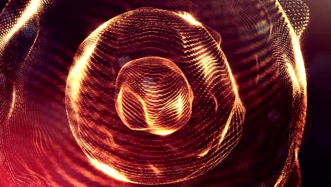 composición dorada compleja con partículas luminosas que forman estructuras onduladas en el aire. animación suave en bucle 4k 3d con partículas de brillo. microworld de ciencia ficción o fondo espacial. 24