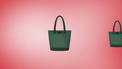 Animation-Einer-Grünen-Handtasche,-Wiederholt-Auf-Rotem-Hintergrund