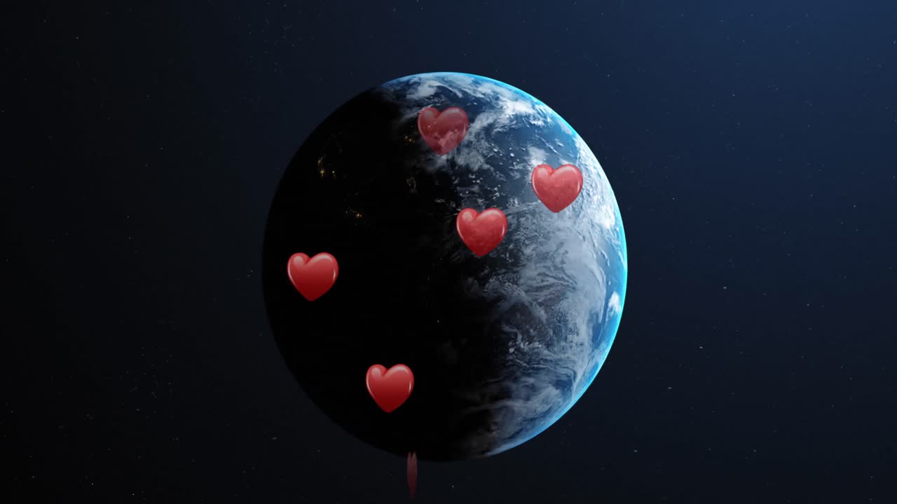 animación de corazones cayendo sobre el globo giratorio