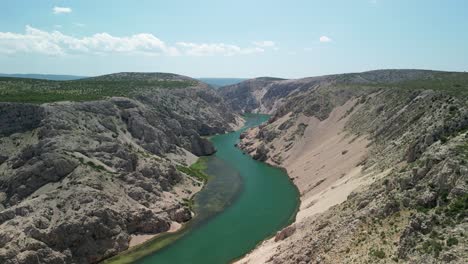 Zrmanja-canyon-and-green-river-an-aerial-clip,-Croatia