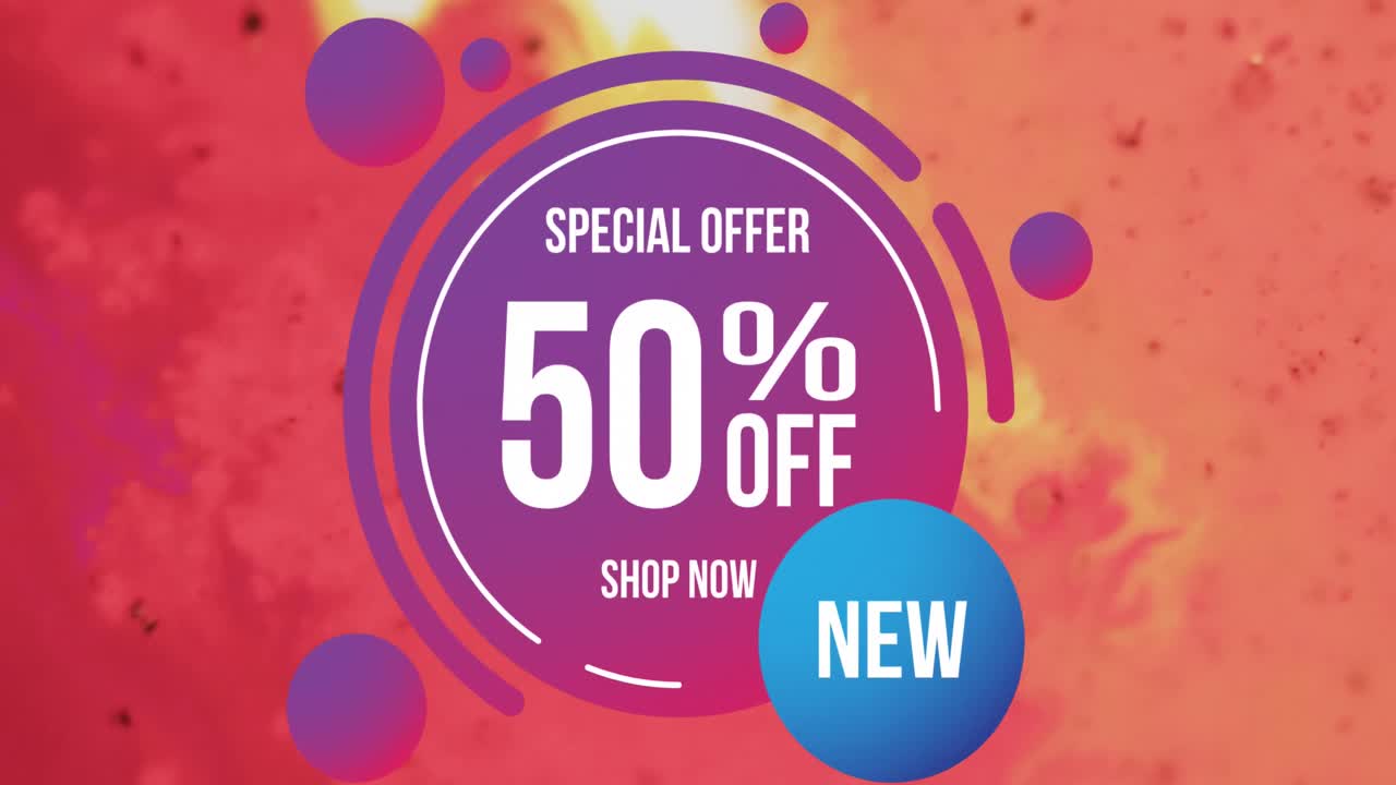 빨간색 배경에서 텍스트와 모양의 50%를 제거한 애니메이션