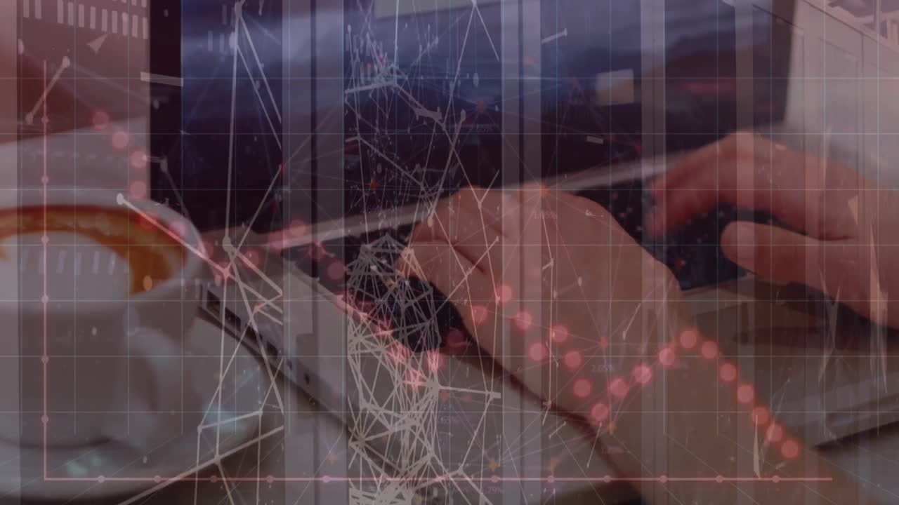 animación de formas que se mueven sobre las manos usando una computadora portátil