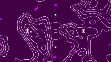 animación de escaneo de alcance con líneas de mapa topográfico en fondo púrpura