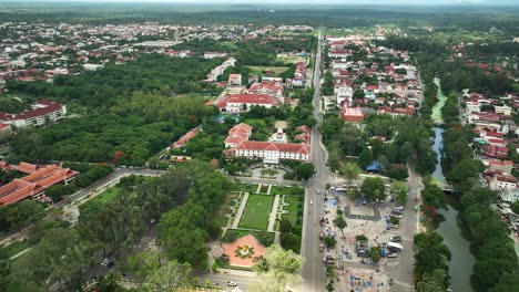 Siem reap’s royal gardens and khmer royal residence in cambodia, aerial view