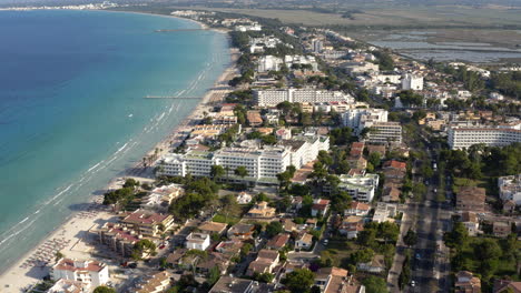 Seaside-hotel-resort-area-on-beach-coast-of-Alcudia-city-in-Mallorca