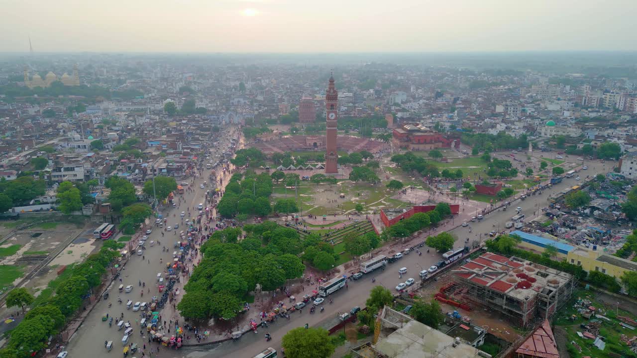 Husainabad Clock Tower and Bada Imambara India Architecture view from drone