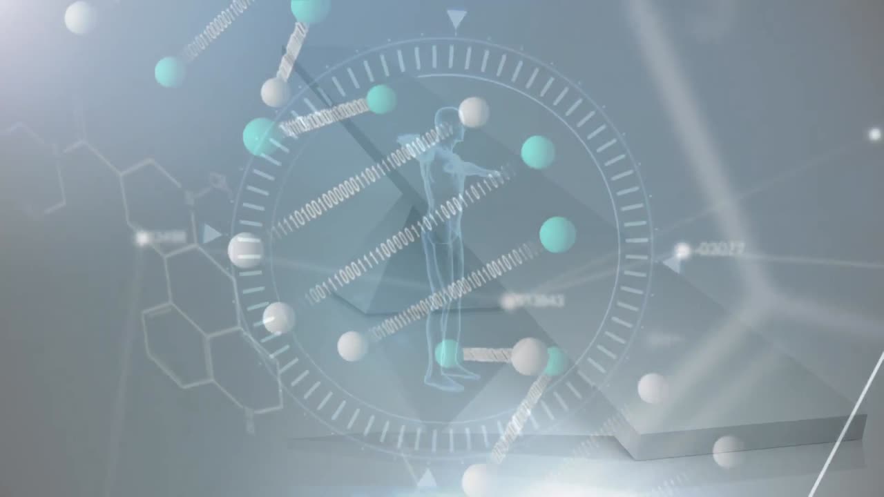 인체 모델과 디지털 인터페이스의 애니메이션