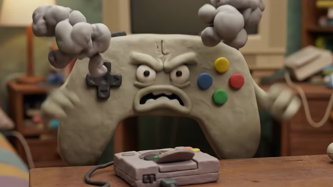 Angry Claymation Video Game Controller Screaming in Frustration