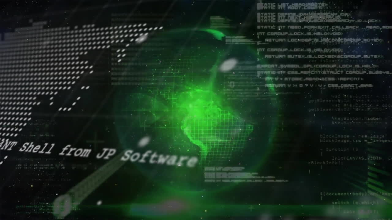 animação de processamento de dados e mapa global do mundo