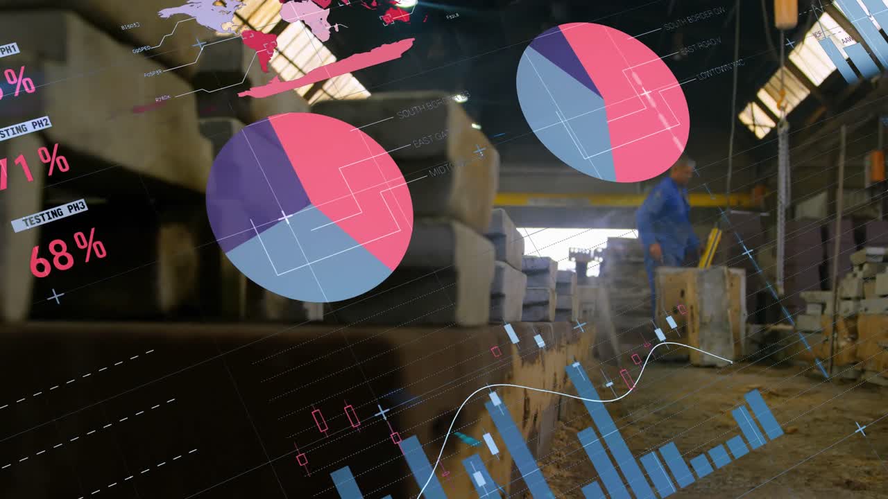 animación del procesamiento de datos financieros en el almacén