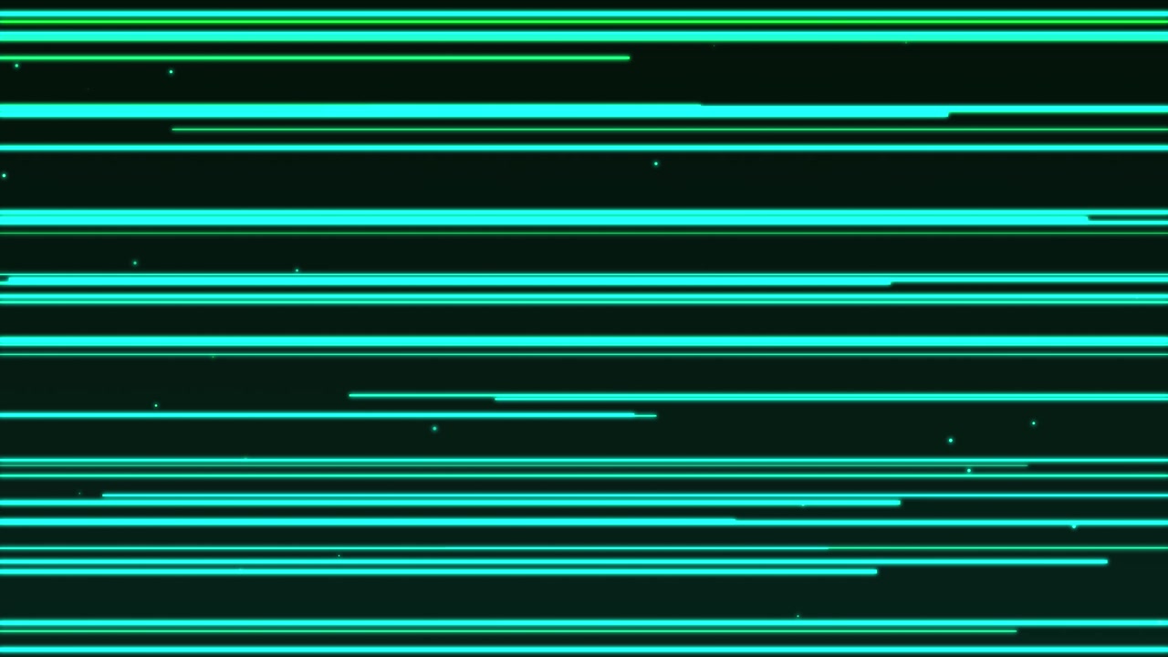 Linee e scie di velocità orizzontali verdi luminose che si muovono velocemente su sfondo scuro, loop continuo