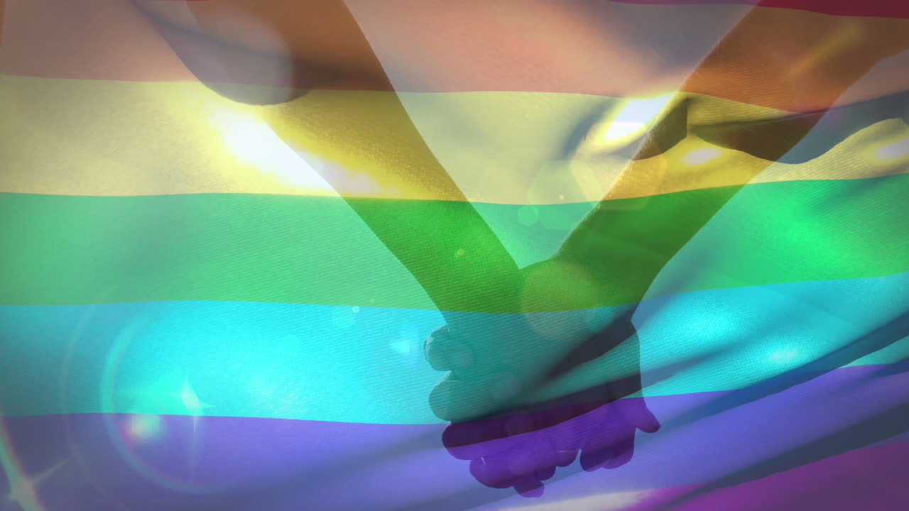 무지개 발이 바람에 불고 있습니다.