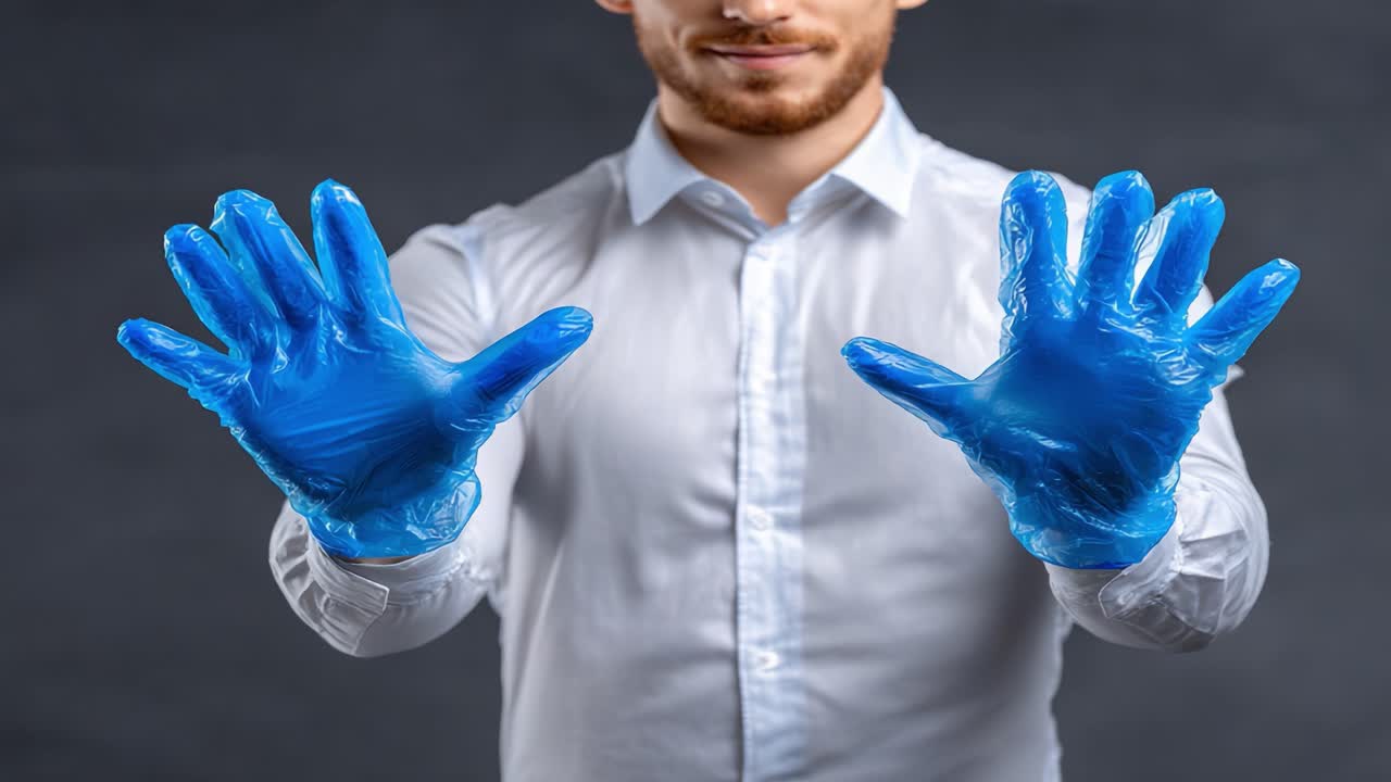 A Professional Display of Preparedness: Individual Showcasing Blue Disposable Gloves for Hygiene and Safety in Various Applications