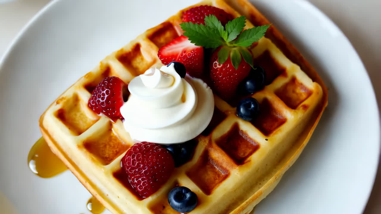 Delicious Waffle with Fresh Berries and Whipped Cream