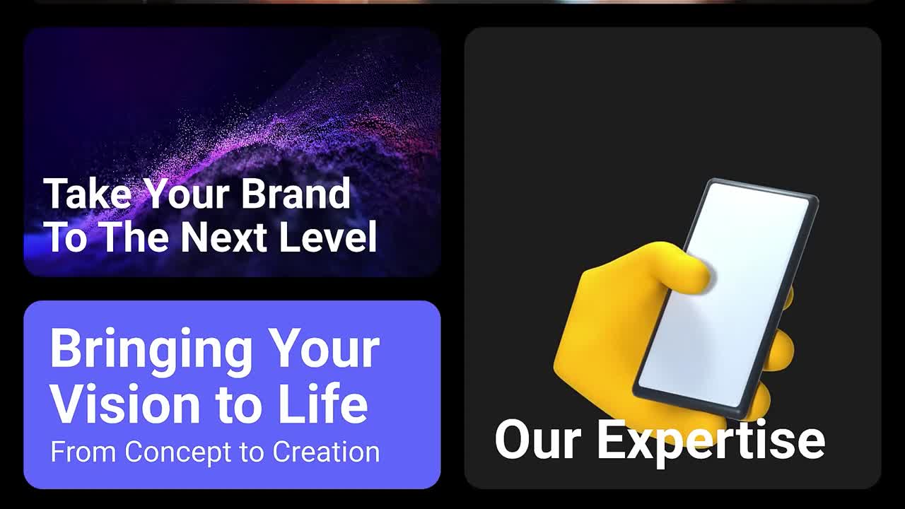 Dynamic creative multiscreen slideshow for energetic layouts and modern visuals