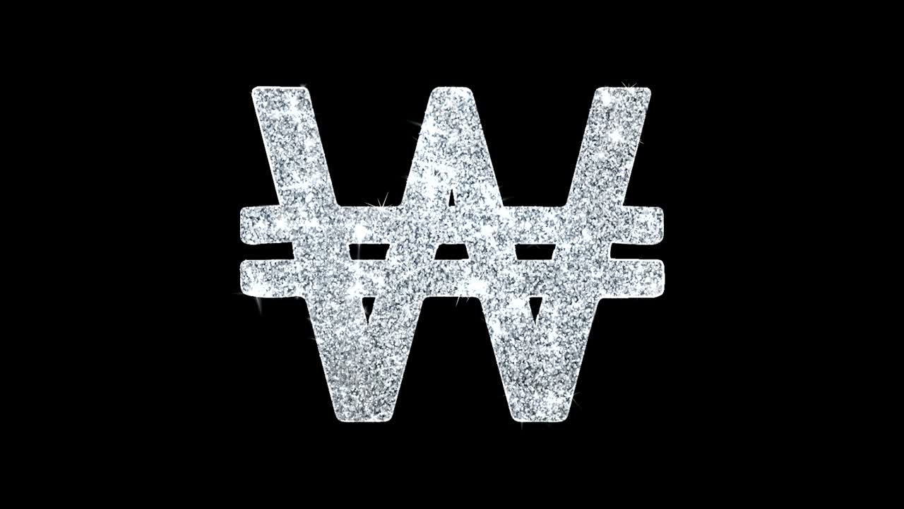 el icono de la moneda del won surcoreano es un bucle de brillo brillante con partículas parpadeantes.