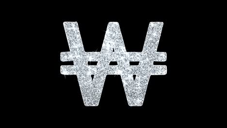 South Korean Won Currency Icon Shining Glitter Loop Blinking Particles .