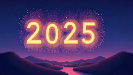 2025 fuegos artificiales sobre un paisaje