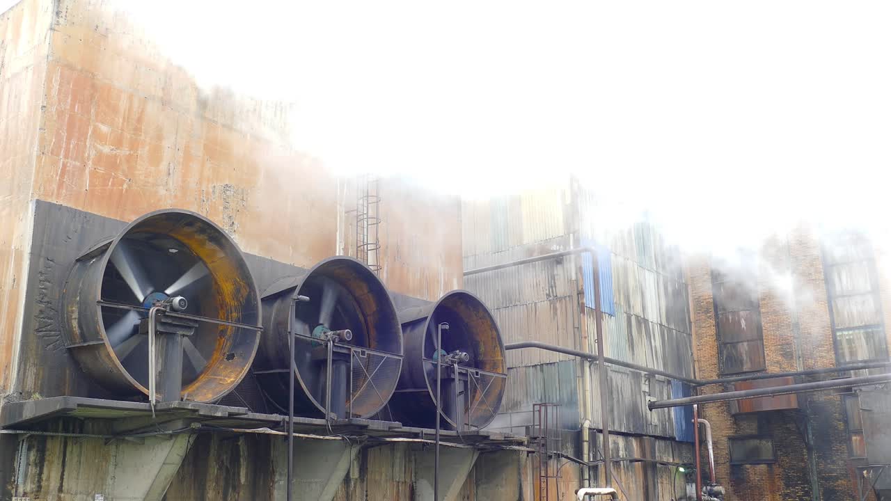 Close-up of big industrial fans in a factory