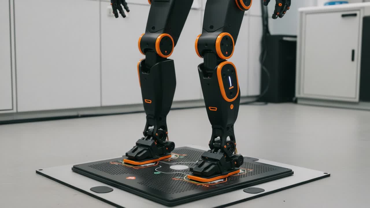 Advanced Robotics: A Close-Up Look at a Humanoid Robot's Movement and Stability Testing in a Controlled Environment