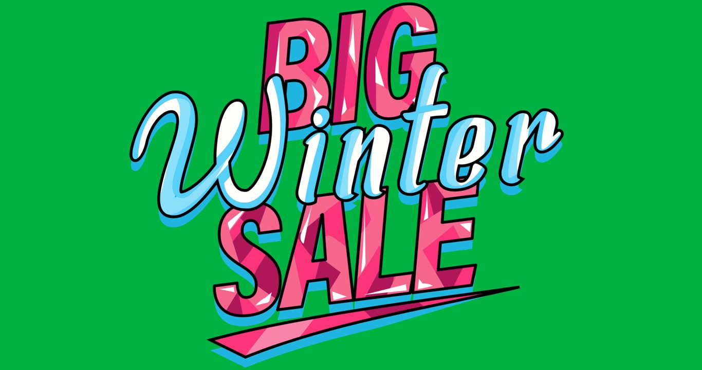 Digital animation of big winter sale text against black background