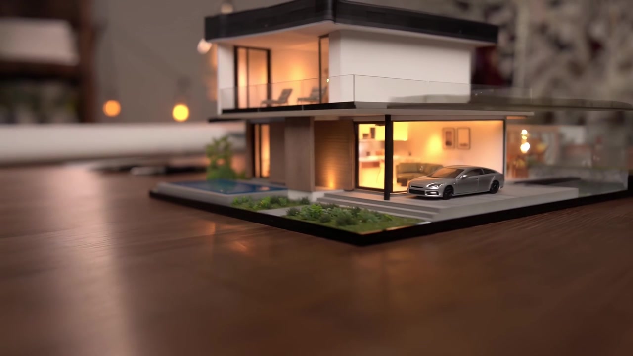 Maqueta arquitectónica detallada de una casa de lujo moderna