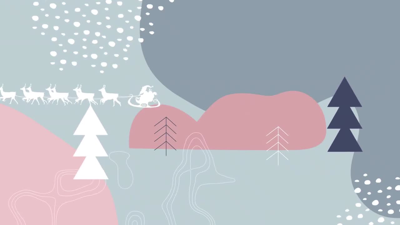 animación de santa claus en trineo con renos sobre el paisaje de invierno vectorial
