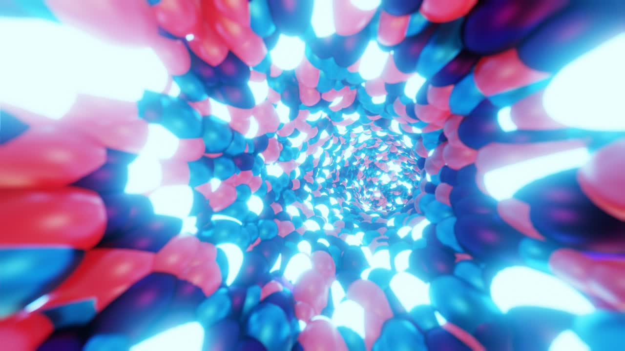 corredor abstracto de metal y bolas de neón brillantes. animación en bucle 4k sin costuras.