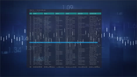 animación de la interfaz con el procesamiento de datos contra un fondo azul