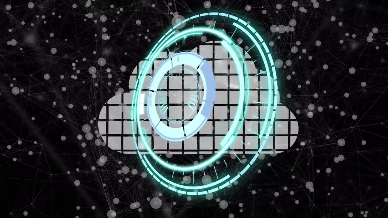 범위 스캐닝과 연결 네트워크를 갖춘 디지털 클라우드의 애니메이션