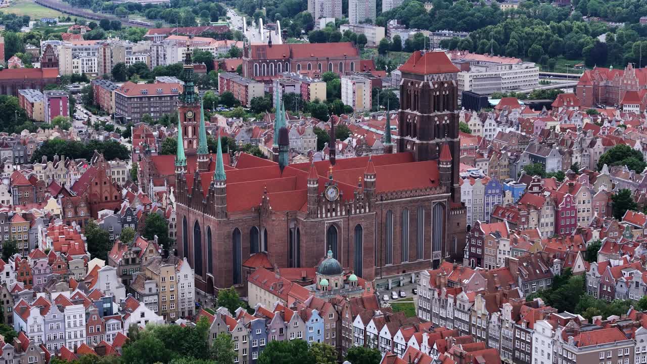 Aerial View of St. Mary's Church in Gdańsk, Poland