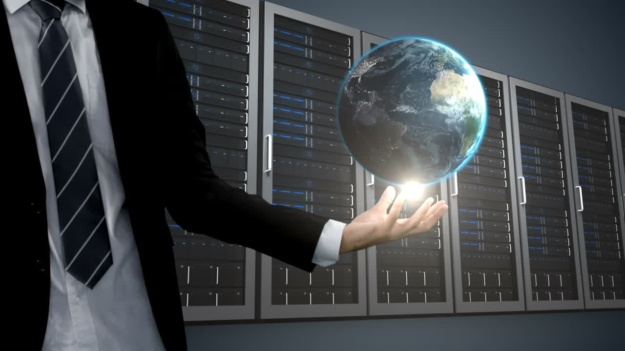 hombre de negocios con un globo generado digitalmente