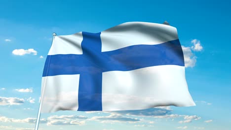 flag of finland with fabric structure against a cloudy sky (loopable)