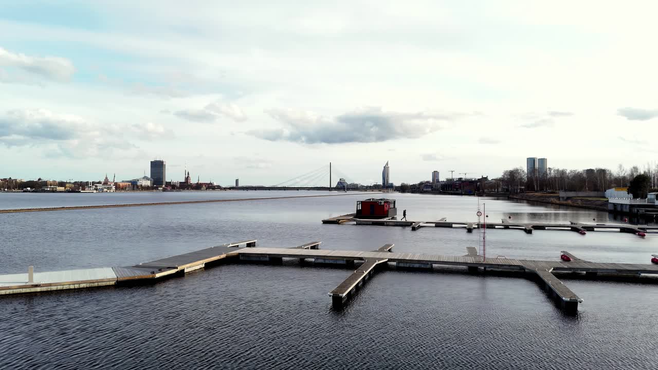 Floating Dock At Daugava River In Kipsala In Riga, Latvia