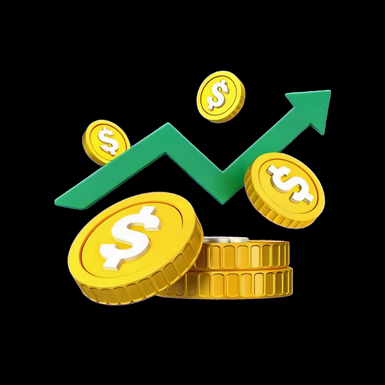 Successo finanziario della crescita ricchezza animazione di valuta risorsa isolata, video 4K trasparente, alpha