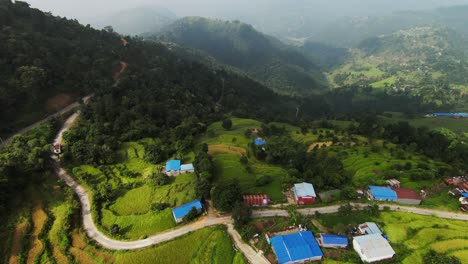 Aerial-view-by-fpv-drone-of-terraced-rice-fields-during-harvest-season-in-Nepal